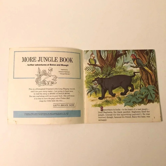 Vintage 1969 Disney More Jungle Book Baloo and Mowgli Book  Only No Record - Picture 5 of 16